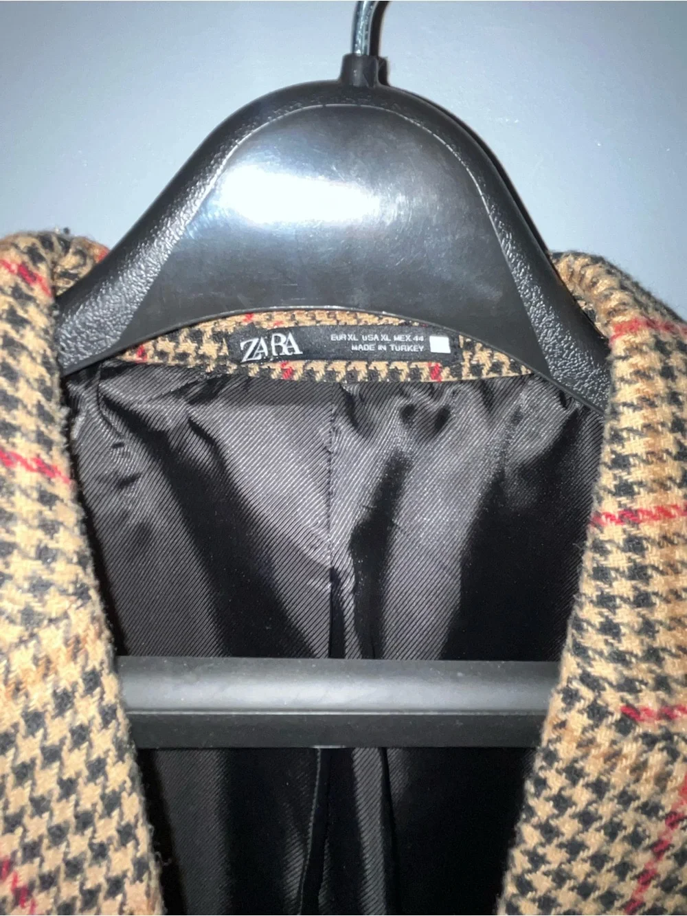 Zara Brown Houndstooth Blazer with Red Accent